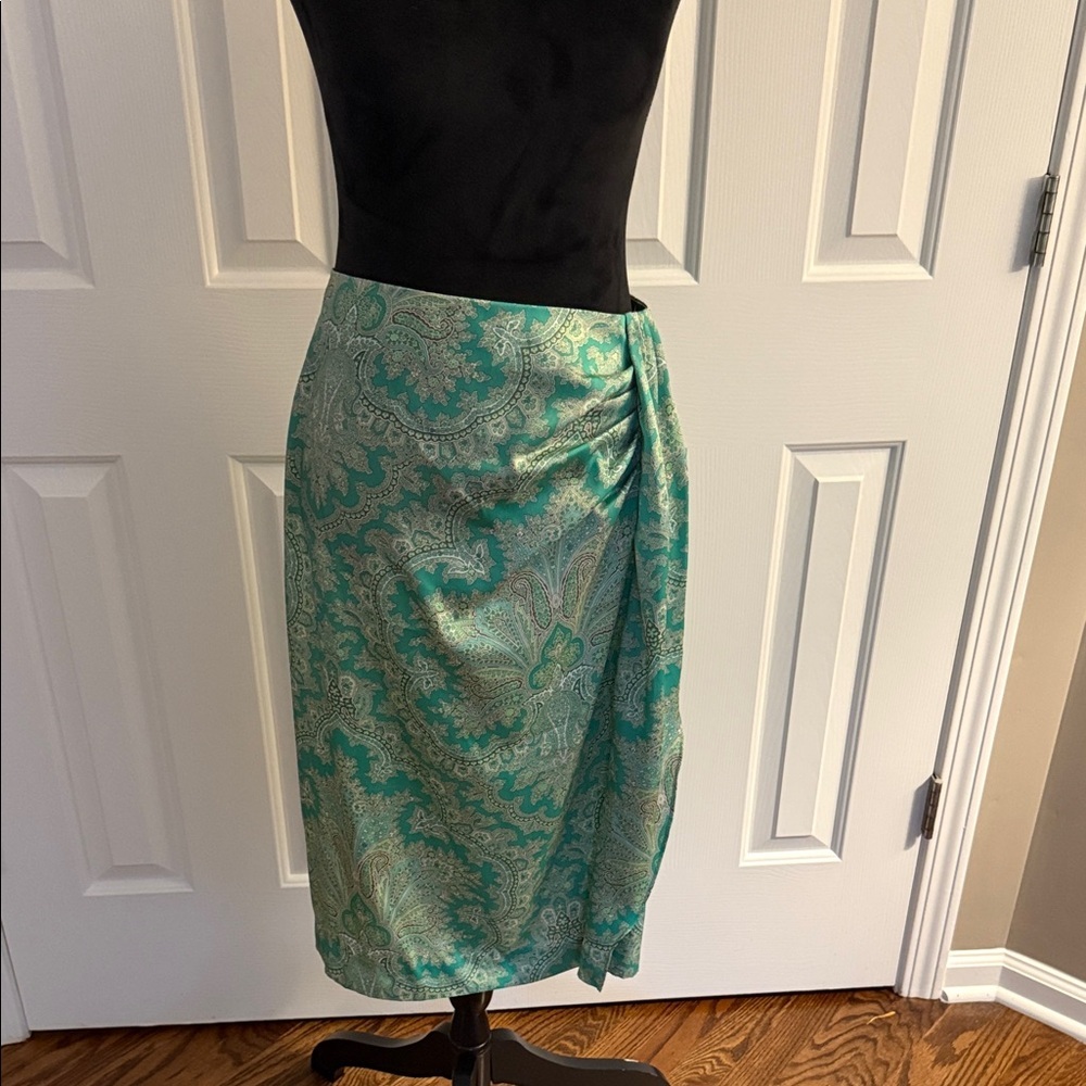 J. Crew Green Paisley Wrap Skirt